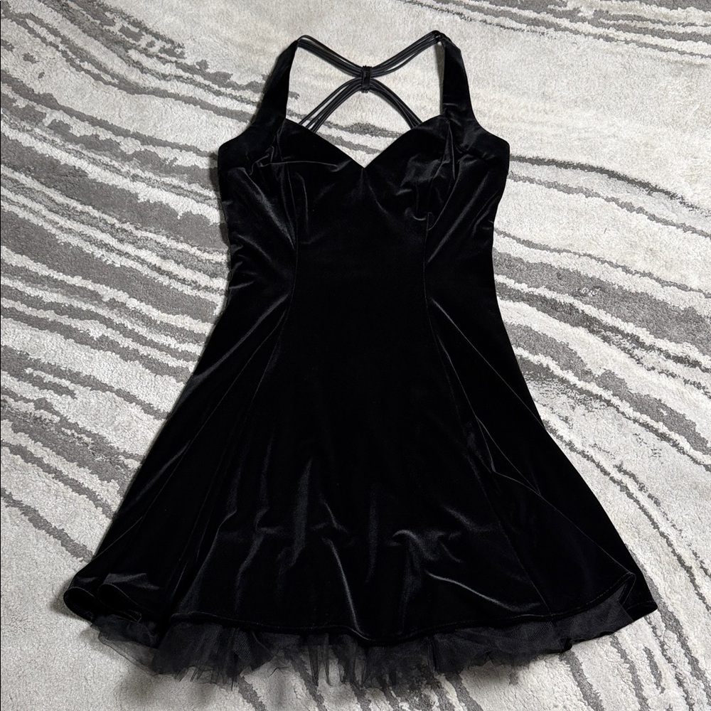 Betsy & Adam Black Velvet Mini Dress with Strappy Back